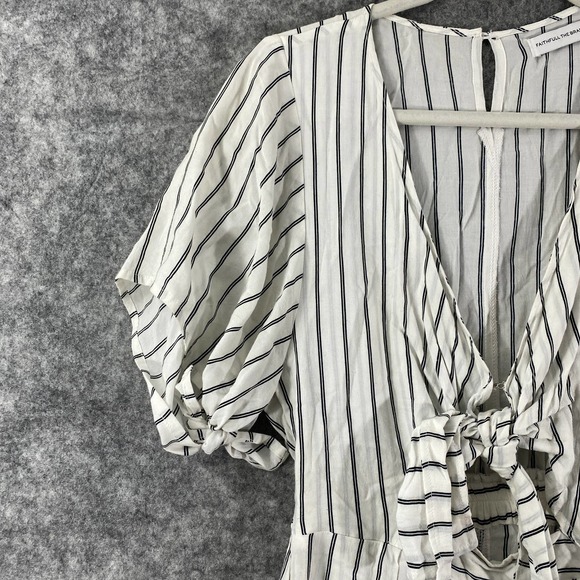 Faithfull The Brand Midi Dress 2 XS White Striped Button Up Short Sleeve Boho - Picture 4 of 11
